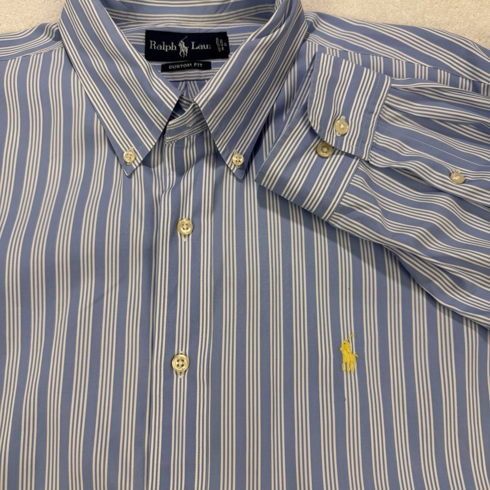 VTG Polo Ralph Lauren Shirt Men 17.5 36/37 Blue Custom Fit Button Down L/S
